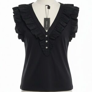 Vince Camuto Black Ruffled V-Neck Blouse